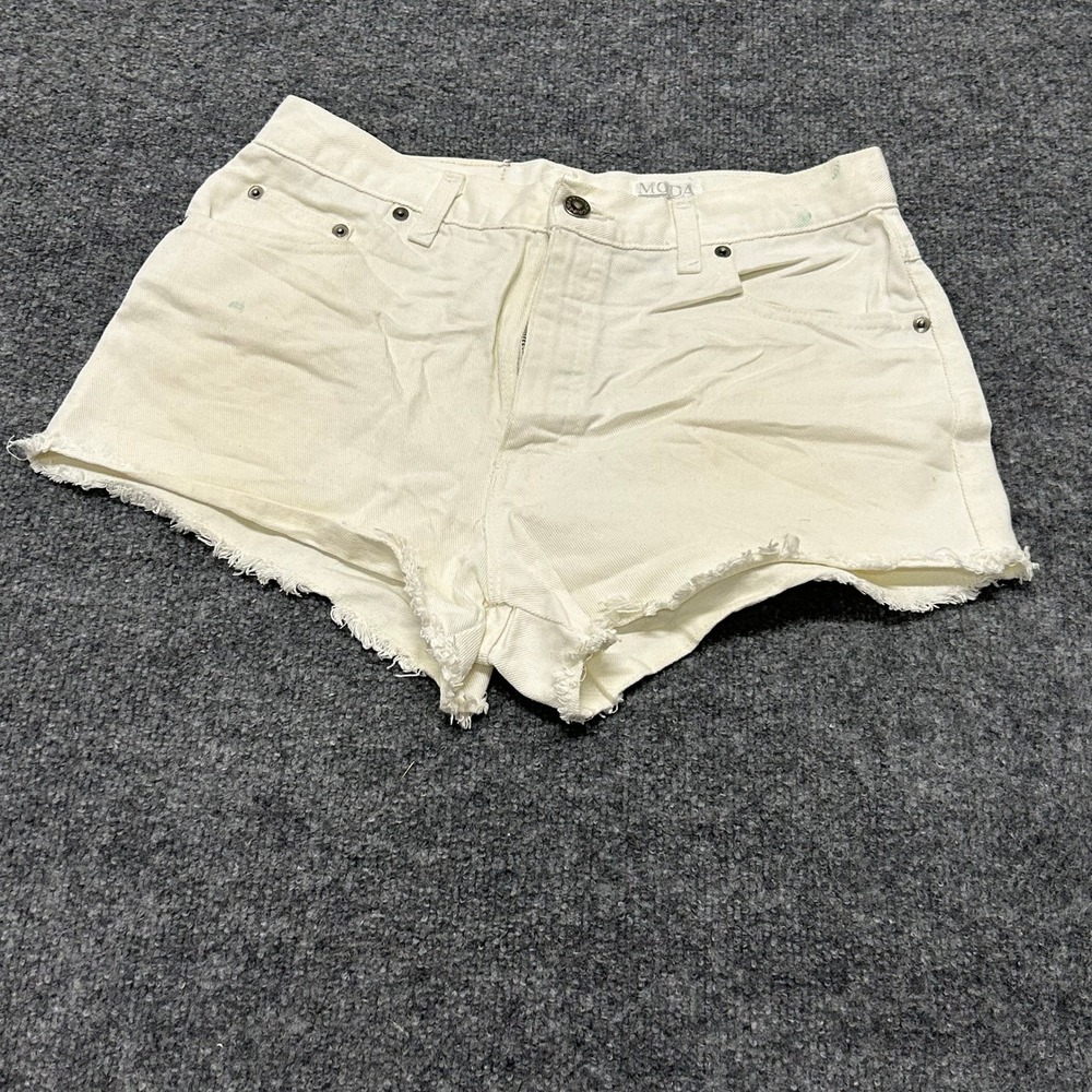 Moda International Shorts Womens Size 8 White Denim Frayed Fringe Cotton USA
